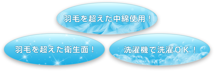 羽毛を超えた中綿使用！羽毛を超えた衛生面！洗濯機で洗濯OK！